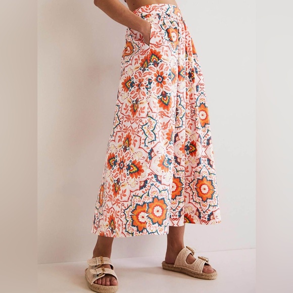 Boden Pull On Cotton Midi Skirt in Multicolor Bloomsbury Floral Women's 14 - Picture 1 of 8